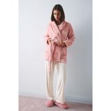 DeFacto Regular Fit Wrap Yaka Fiyonk Desenli Welsoft Pelüş Sabahlık H9793AX26AU