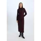 DeFacto Regular Fit Yarım Balıkçı Yaka Desenli Uzun Kollu Maxi Tül Elbise E1959AX24WN