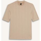 DeFacto Regular Fit Yarım Balıkçı Yaka Fitilli Kısa Kollu Tişört B1177AX25AU - Bej-BG115 - XL