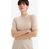DeFacto Regular Fit Yarım Balıkçı Yaka Fitilli Kısa Kollu Tişört B1177AX25AU - Bej-BG115