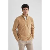 Defacto Regular Fit Yarım Fermuarlı Sweatshirt, M, B7846AXNS, Beige, Erkek, Bej