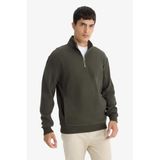 DeFacto Regular Fit Yarım Fermuarlı Sweatshirt, M, E9629AX25AU, Haki-KH324, erkek