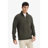 DeFacto Regular Fit Yarım Fermuarlı Sweatshirt, S, E9629AX25AU, Haki-KH324, erkek