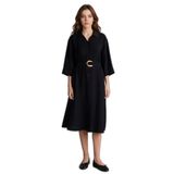 DeFacto Regular Fit Yarım Kollu Midi Elbise, 46, H0231AX26SP, Siyah-BK81, Kadın