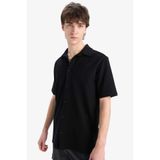 DeFacto Regular Fit Yazlık Pamuklu Kısa Kollu Gömlek, M, D1902AX25SM, Siyah, Erkek