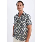 DeFacto Regular Fit Yazlık Polo Yaka Desenli Kısa Kollu Gömlek, XS, D4547AX24SM, Bej-BG415, Erkek