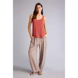DeFacto Regular Fit Yüksek Bel Keten Görünümlü Pantolon, 38, H8494AX26SM, Kahve, Kadın