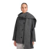 DeFacto Regular Fit Yün Karışımlı Çıkarılabilir Atkılı Kısa Kaşe Kaban, XL, Regular Fit Yün Karışımlı Çıkarılabilir Atkılı Kısa Kaşe Kaban, Antrasit-AR229, Kadın