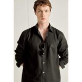 DeFacto Regular Fit%100 Keten Uzun Kollu Polo Yaka Gömlek, L, G0788AX26SM, Yeşil-GN827, Erkek