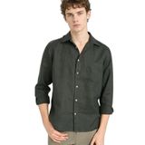 DeFacto Regular Fit%100 Keten Uzun Kollu Polo Yaka Gömlek, M, G0788AX26SM, Yeşil-GN827, Erkek