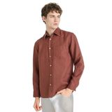 DeFacto Regular Fit%100 Keten Uzun Kollu Polo Yaka Gömlek, XS, G0788AX26SM, Kahve-BN496, Erkek