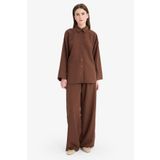 DeFacto Relax Fit 2li Takım Gofre Dokulu Uzun Kollu Gömlek Pantolon F4094AX25SM