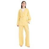 DeFacto Relax Fit 2'li Takım Gofre Dokulu Uzun Kollu Kimono Pantolon F4095AX25SM, Sarı, 42