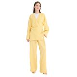 DeFacto Relax Fit 2'li Takım Gofre Dokulu Uzun Kollu Kimono Pantolon F4095AX25SM, Sarı, 44