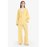 Defacto Relax Fit 2li Takım Gofre Dokulu Uzun Kollu Kimono Pantolon F4095ax25smyl272 Sarı