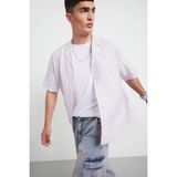 DeFacto Relax Fit Apaş Yaka Baskılı Dokuma Çizgili Kısa Kollu Gömlek, M, F5746AX25AU, Pembe-PN105, Erkek