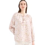 DeFacto Relax Fit Bağcıklı Yaka Desenli Uzun Kollu Tesettür Gömlek Tunik, XS, E1100AX25HS, Pembe-PN681, Kadın