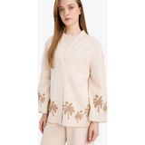 DeFacto Relax Fit Baskılı Keten Karışımlı Uzun Kollu Kimono F1406AX25SM - Ekru-ER42 - XL