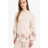 DeFacto Relax Fit Baskılı Keten Karışımlı Uzun Kollu Kimono F1406AX25SM