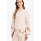 Defacto Relax Fit Baskılı Keten Karışımlı Uzun Kollu Kimono F1406ax25smer42 Ekru