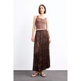 Defacto Relax Fit Beli Lastikli Saten Maxi Etek, 40, G0387AX25SM, Kahve, Kadın