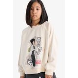 DeFacto Relax Fit Bisiklet Yaka Anime Baskılı Sweatshirt Kız Çocuk, 5-6 Yaş, D8817A8, Ekru, kız-çocuk