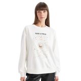 DeFacto Relax Fit Bisiklet Yaka Baskılı İnce Sweatshirt, S, D5290AX24AU, Ekru-ER105, kadın