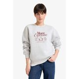 DeFacto Relax Fit Bisiklet Yaka Baskılı Kalın Sweatshirt, 2XL, G2152AX25WN, Gri-GR93, kadın