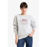 DeFacto Relax Fit Bisiklet Yaka Baskılı Kalın Sweatshirt, L, G2152AX25WN, Gri-GR93, kadın