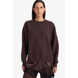 DeFacto Relax Fit Bisiklet Yaka Etek Ucu Dantel Detaylı Sweatshirt, S, G8595AX25CW, Kahve-BN130, kadın