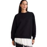 DeFacto Relax Fit Bisiklet Yaka Etek Ucu Dantel Detaylı Sweatshirt, S, G8595AX25CW, Siyah-BK81, kadın