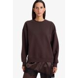 DeFacto Relax Fit Bisiklet Yaka Etek Ucu Dantel Detaylı Sweatshirt, XS, G8595AX25CW, Kahve-BN130, kadın