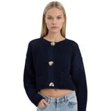 DeFacto Relax Fit Bisiklet Yaka Hırka, M, E1962AX24WN, Lacivert-NV131, Kadın