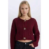 DeFacto Relax Fit Bisiklet Yaka Hırka, S, E1962AX24WN, Bordo-BR43, Kadın
