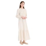 DeFacto Relax Fit Bisiklet Yaka Keten Karışımlı Uzun Kollu Maxi Elbise, 36, F1384AX25SMER42, Açık Taş, Kadın