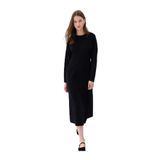 DeFacto Relax Fit Bisiklet Yaka Krep Uzun Kollu Maxi Elbise, S, D7485AX24WN, Siyah-BK81, Kadın