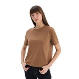 DeFacto Relax Fit Bisiklet Yaka Simli Kumaş Kısa Kollu Tişört, L, C1662AX25SP, Kahve-BN299, Kadın