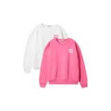 DeFacto Relax Fıt Bisiklet Yaka Slogan Baskılı İçi Yumuşak Tüylü Kalın Sweatshirt Kumaşı 2'li Sweatshirt Kız Çocuk