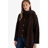 DeFacto Relax Fit Bisiklet Yaka Triko Hırka, M, F4331AX25WN, Kahve-BN340, Kadın