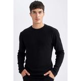 DeFacto Relax Fit Bisiklet Yaka Triko Kazak, S, D3290AX24AU, Siyah-BK27, Erkek