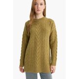 DeFacto Relax Fit Bisiklet Yaka Triko Kazak Tunik, L, F4530AX25WN, Yeşil-GN730, Kadın