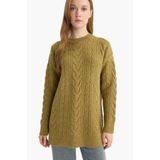 DeFacto Relax Fit Bisiklet Yaka Triko Kazak Tunik Yeşil, XL, F4530AX25WN, Yeşil-GN730, Kadın