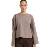 DeFacto Relax Fit Bisiklet Yaka Uzun Kollu Tişört, S, G7716AX25WN, Kahve-BN570, kadın