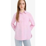 DeFacto Relax Fit Çizgili Flamlı Pamuk Uzun Kollu Gömlek Tunik F6314AX25SM - Pembe-PN141