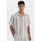 DeFacto Relax Fit Çizgili Kısa Kollu Gömlek, XS, D1374AX24AU, Bej-BG802, Erkek