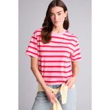 DeFacto Relax Fit Çizgili Tişört, 2XL, H6451AX26SM, Pembe-PN426, Kadın