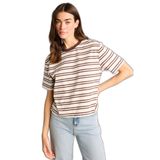 DeFacto Relax Fit Çizgili Tişört, L, H6450AX26SM, Ekru-ER233, Kadın