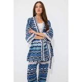 DeFacto Relax Fit Desenli Kuşaklı Kimono D5443AX25SP - İndigo-IN59