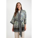 Defacto Relax Fit Desenli Kuşaklı Kimono
