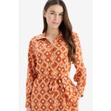 DeFacto Relax Fit Desenli Viskon Uzun Kollu Tunik D9753AX25SM - Turuncu-OG267 - 3XL